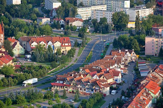 Ulica Bema w Bartoszycach. EU, Pl, warm-maz. Lotnicze.